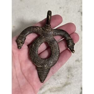 Antique African Bronze Snake Pendant Handmade
